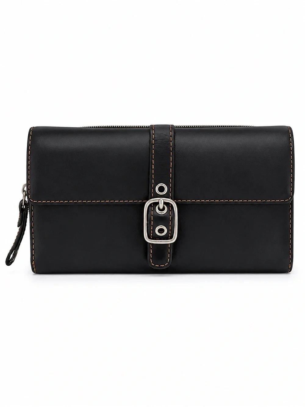 Vintage Y2K Coach Black Leather Buckle Continental Wallet clutch